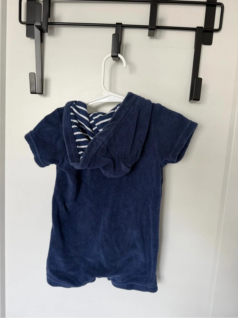 Carter's Navy Hooded Terry Romper with Anchor